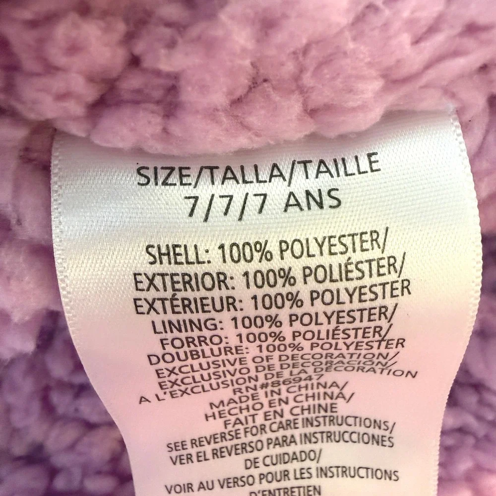 Disney Princess Hoodie Jacket Girls Blue Pink Faux Fur Sherpa Lined Zip Up Sz 7
